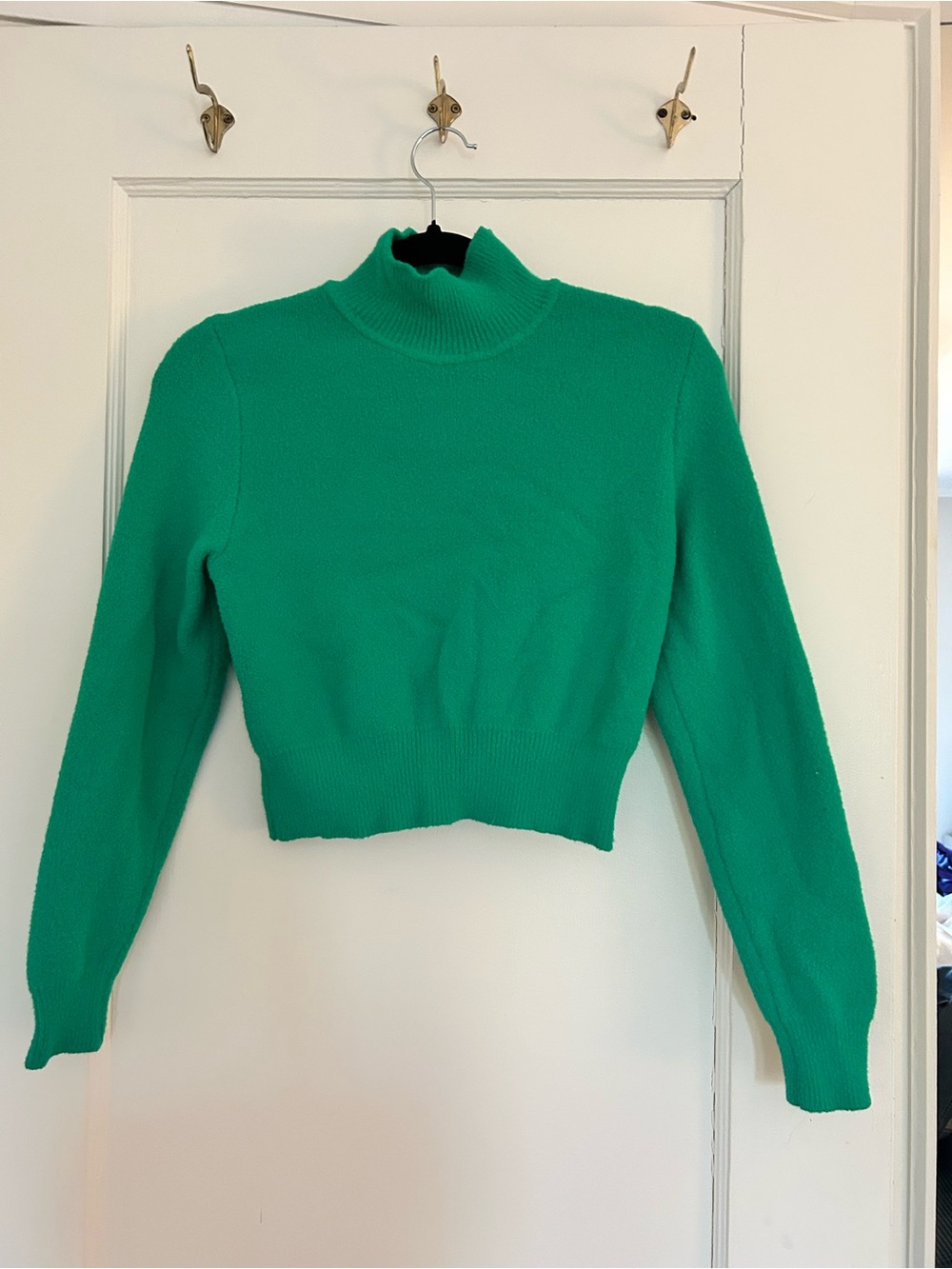 Zara Emerald Green Cropped Mock Neck Sweater Size Small